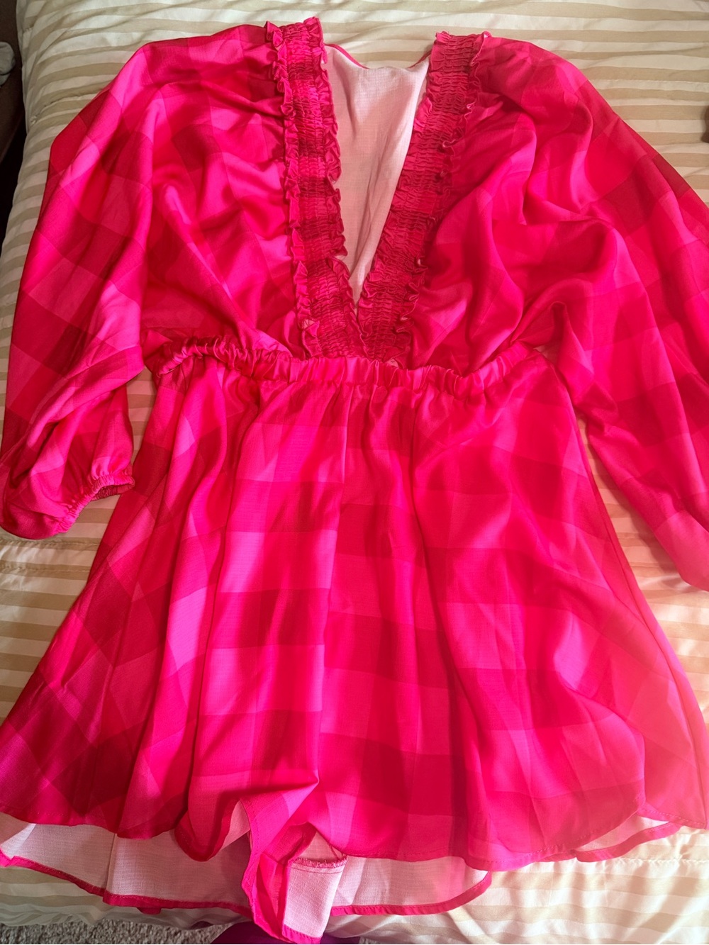 Bright Fuchsia Ruffled V-Neck Romper